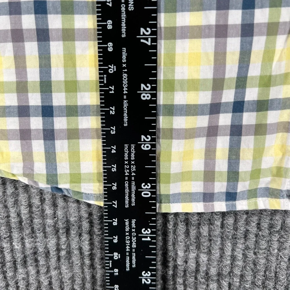 Banana‎ Republic Shirt Mens Large White Plaid Short Sleeve Slim Fit Button Up